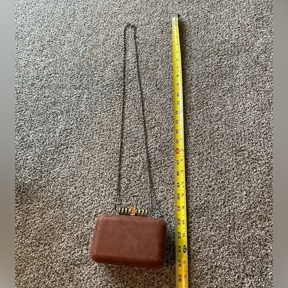 C WONDER Rust Mauve Pink Suede Gold Hard Clutch w Chain - Picture 6 of 8